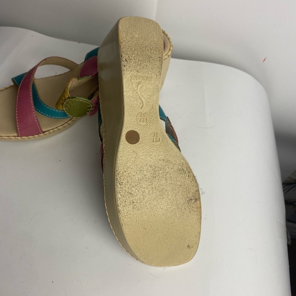 90’s Multi Coloured Slip On Wedge Sandals  Maybe made in Brazil!! Sz 37 - Picture 3 of 7